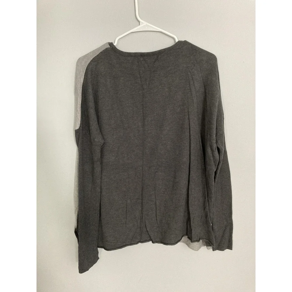 Joan Vass‎ Sweater Women M Gray Colorblock Geometric Knit Pullover Lightweight - Picture 2 of 10